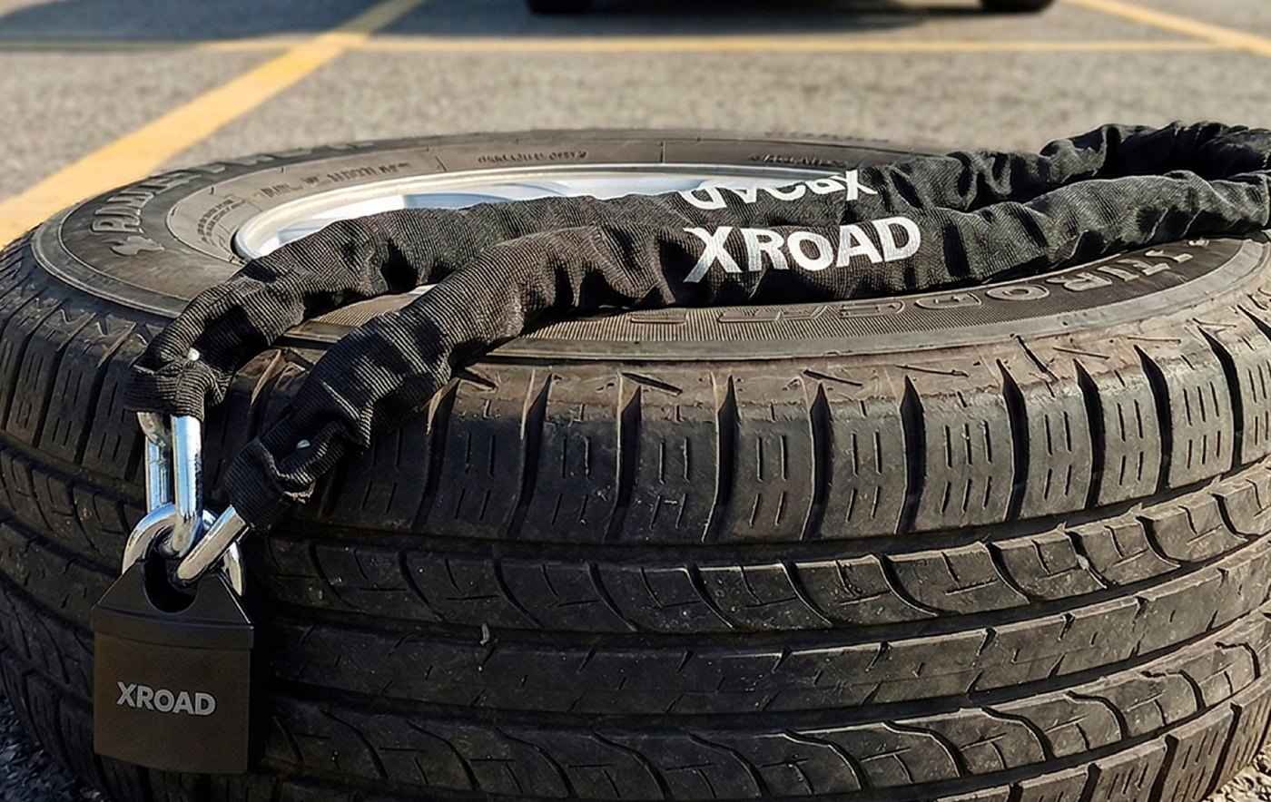 Kit completo XRoad: cadena, candado y llaves desplegados