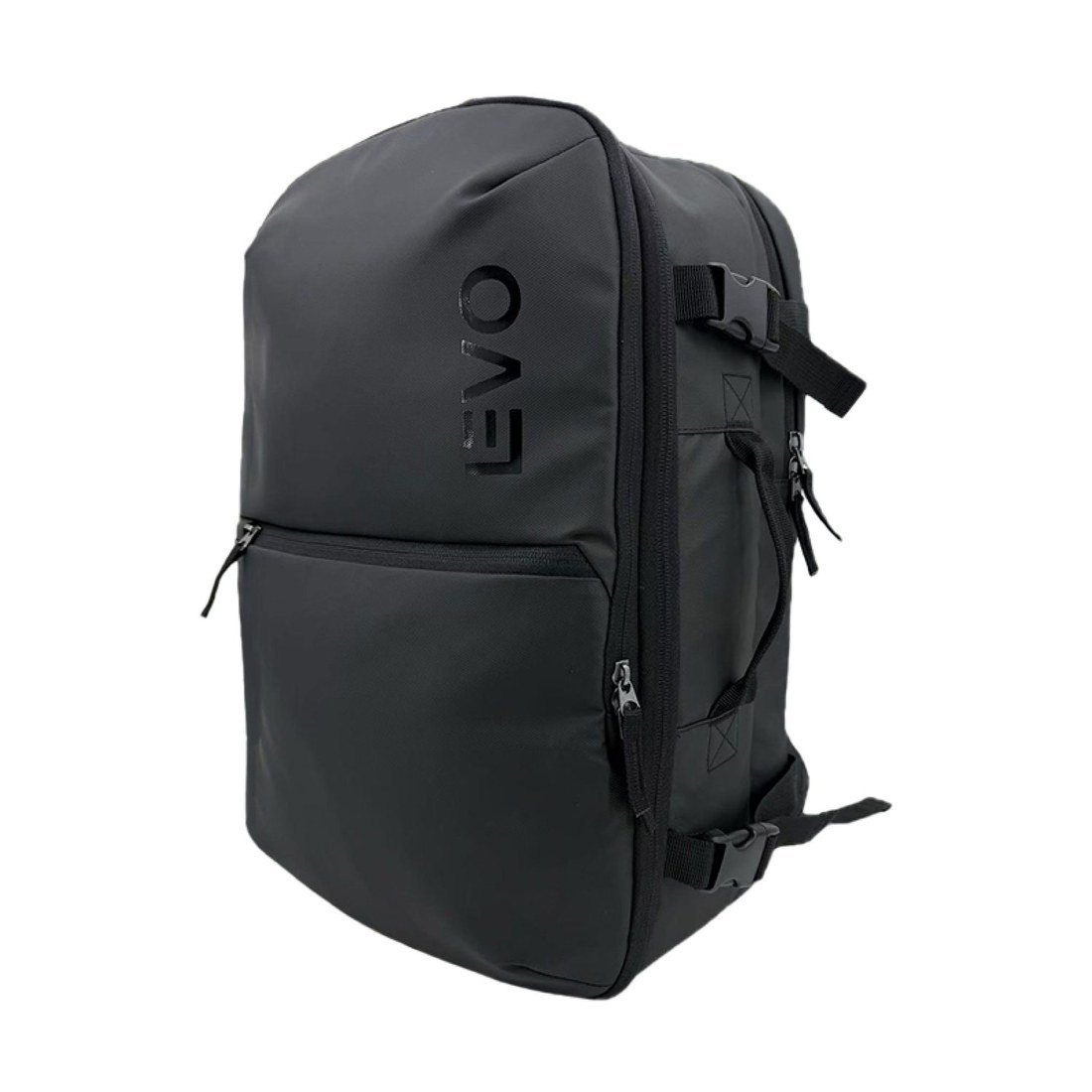 Mochila de Viaje AeroSuite 30L Negra LEVO — vista con el detalle de sus compartimentos