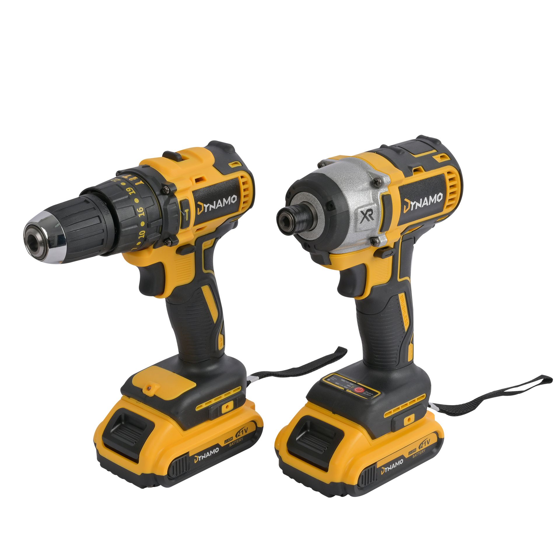 Pack Taladro Percutor + Atornillador de Impacto 21V Dynamo · TALADRO PERCUTOR + ATORNILLADOR 21V