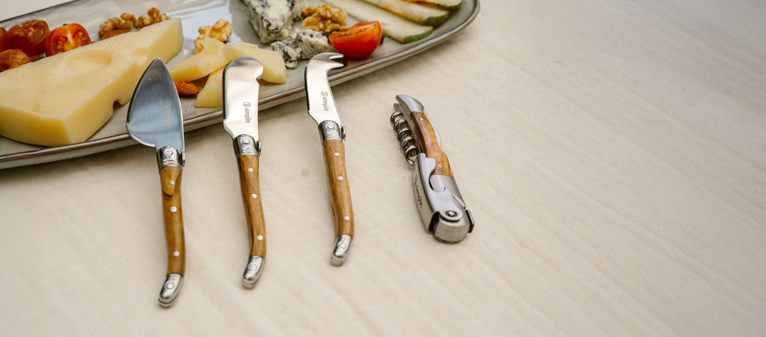 Simplit Set Cuchillos para Queso Provenza 4 pcs madera de olivo — vista frontal set completo