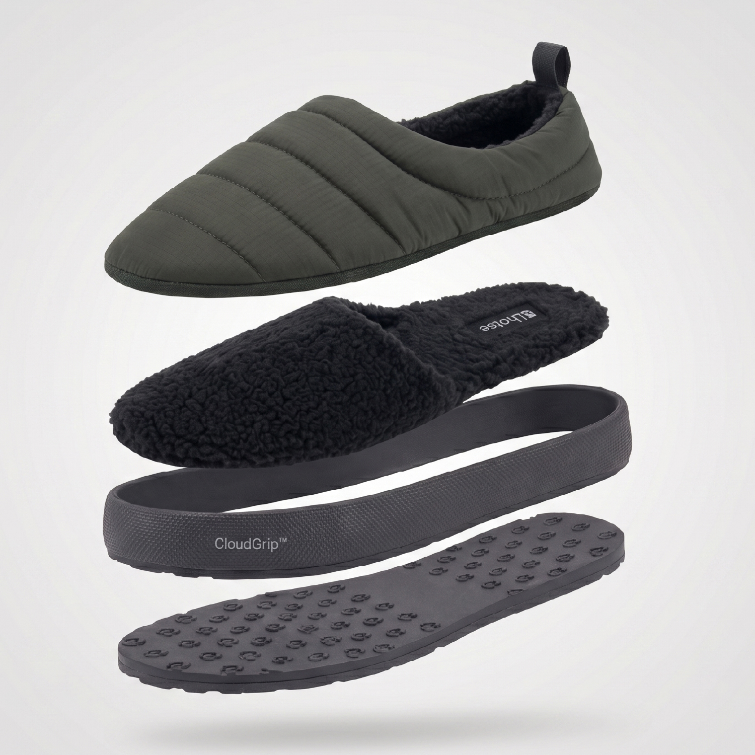 Lhotse Pantuflas Térmicas Nimbus Suela CloudGrip Outdoor vista lateral con detalle de materiales y suela