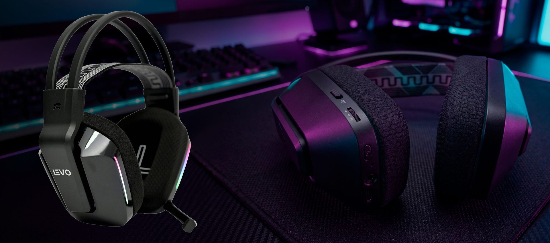 LEVO Audífono Gamer Zenit Elite Negro vista lateral