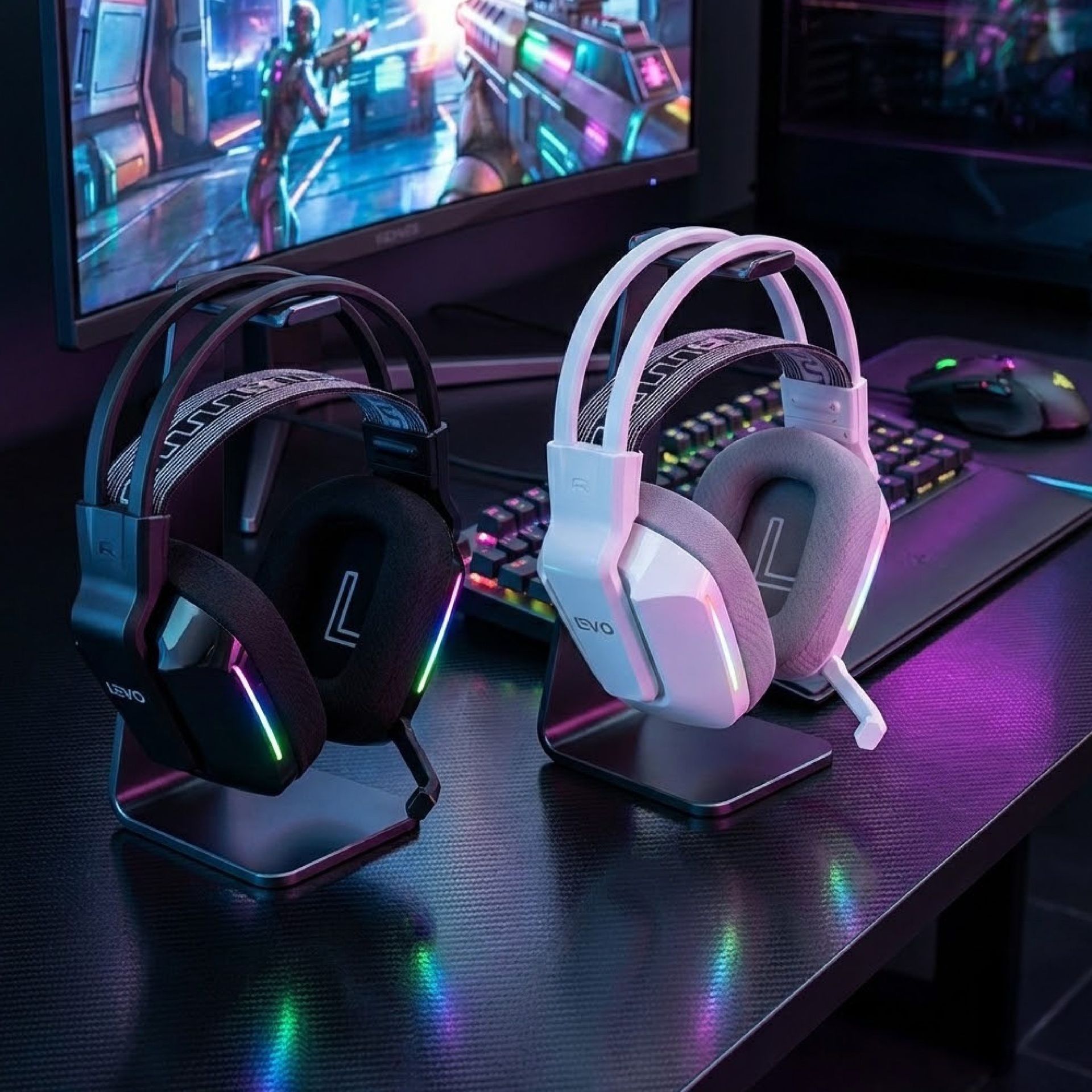 LEVO Audífono Gamer Zenit Elite Negro frontal