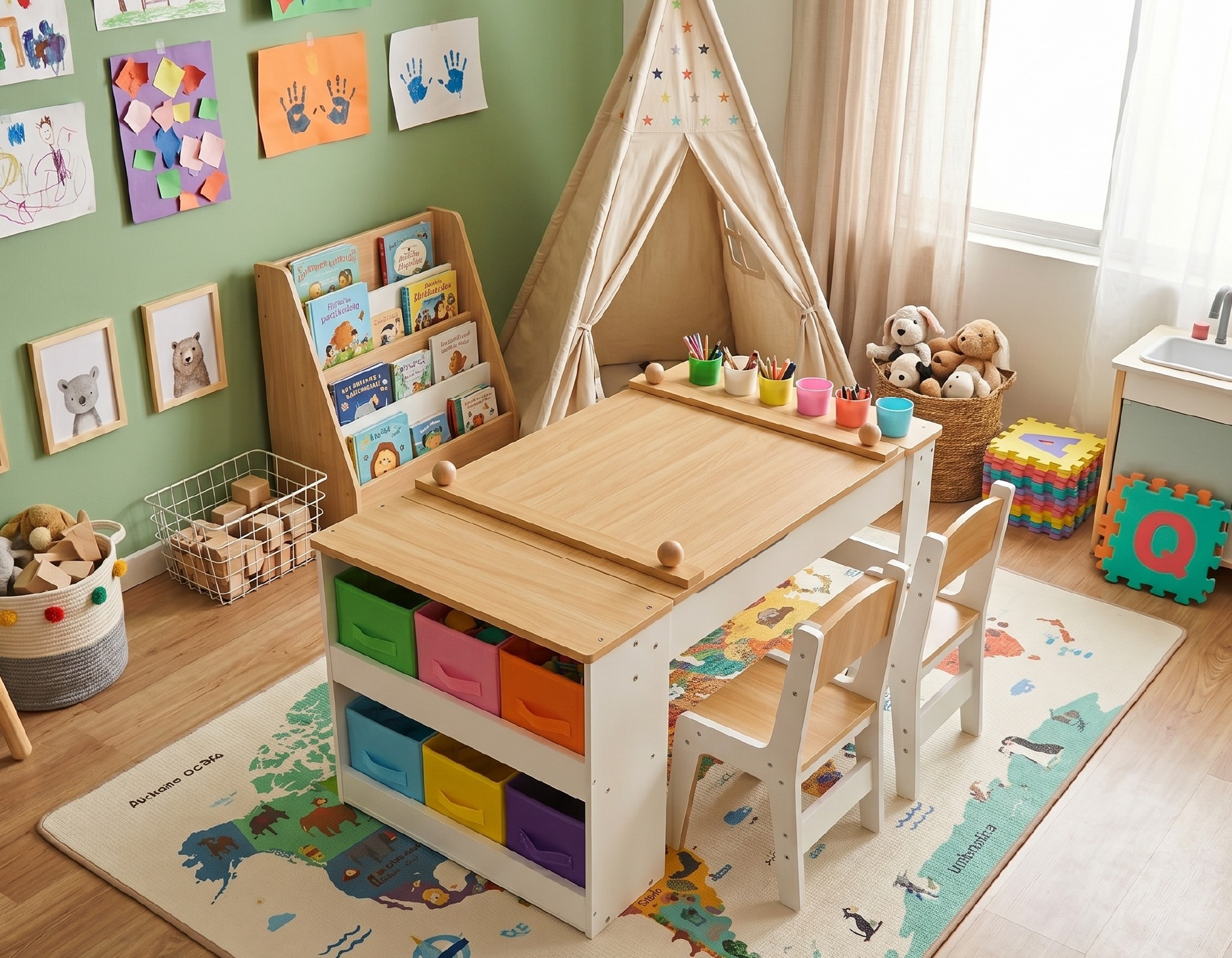 Bandú pack infantil de mesa y dos sillas de madera - bodegón completo del set