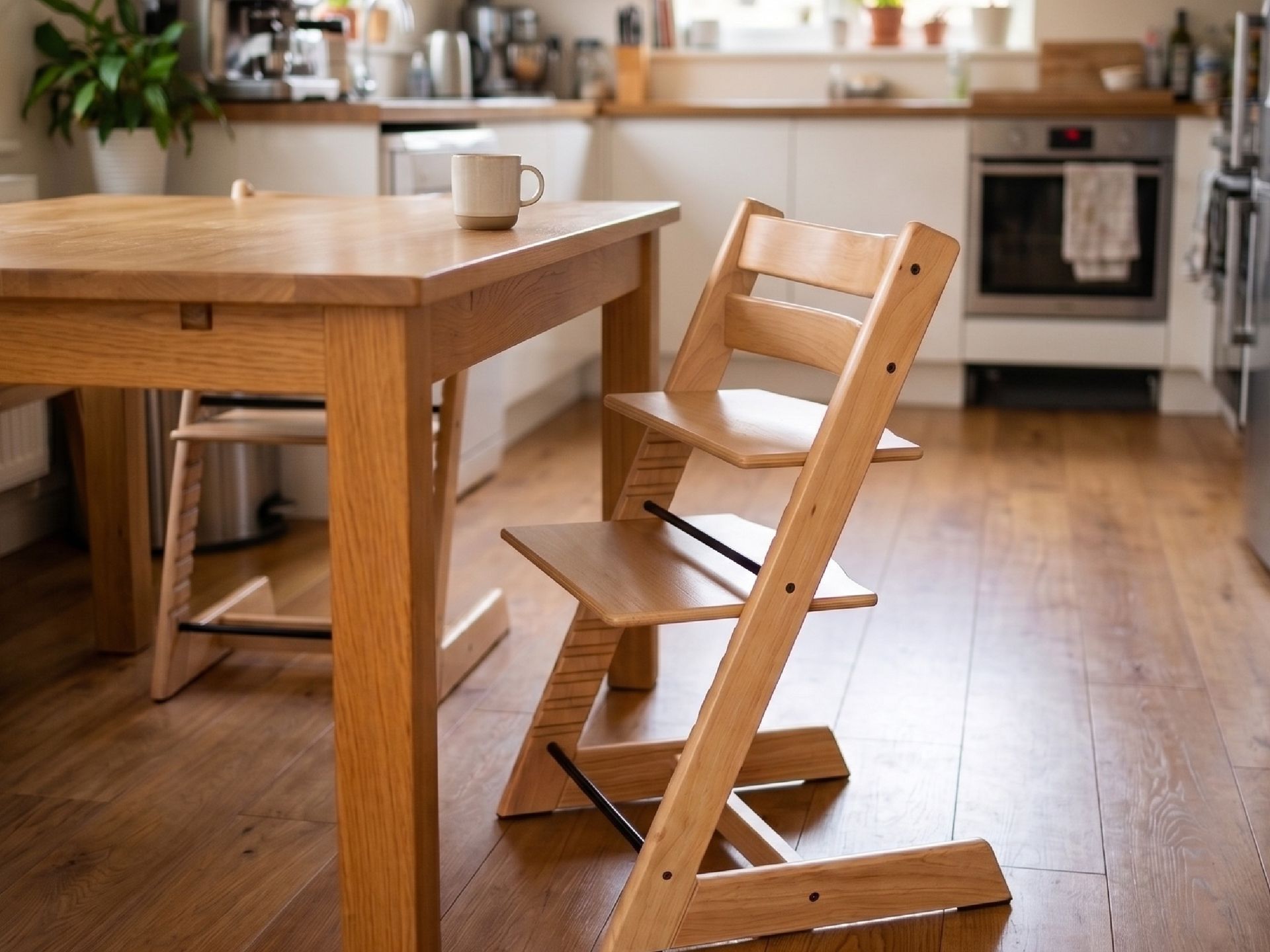 Bandú silla de comer infantil evolutiva de madera regulable en altura para bebé - vista frontal