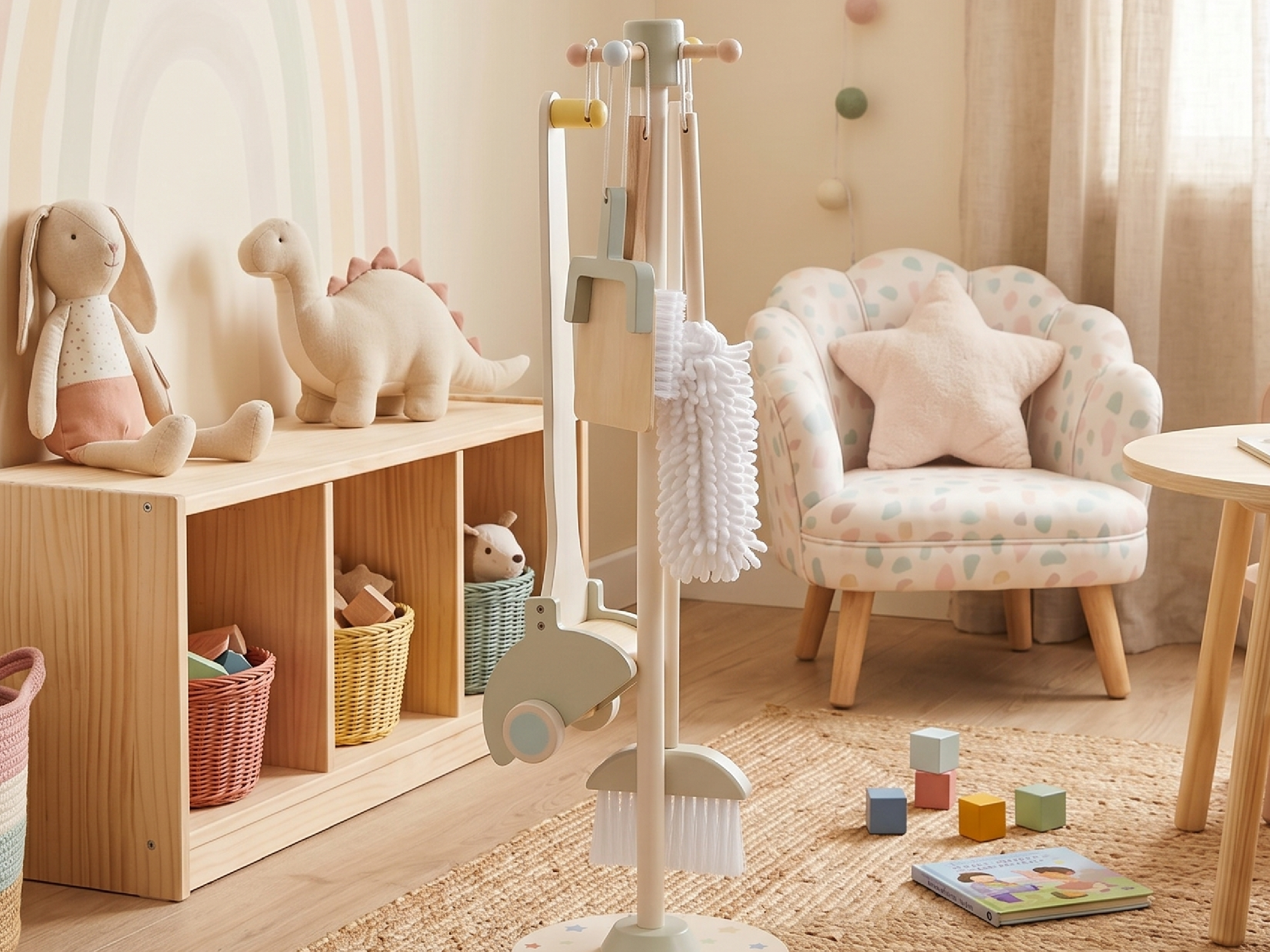 Bandú set de limpieza y aseo de madera con escoba y accesorios para juego simbólico - vista frontal
