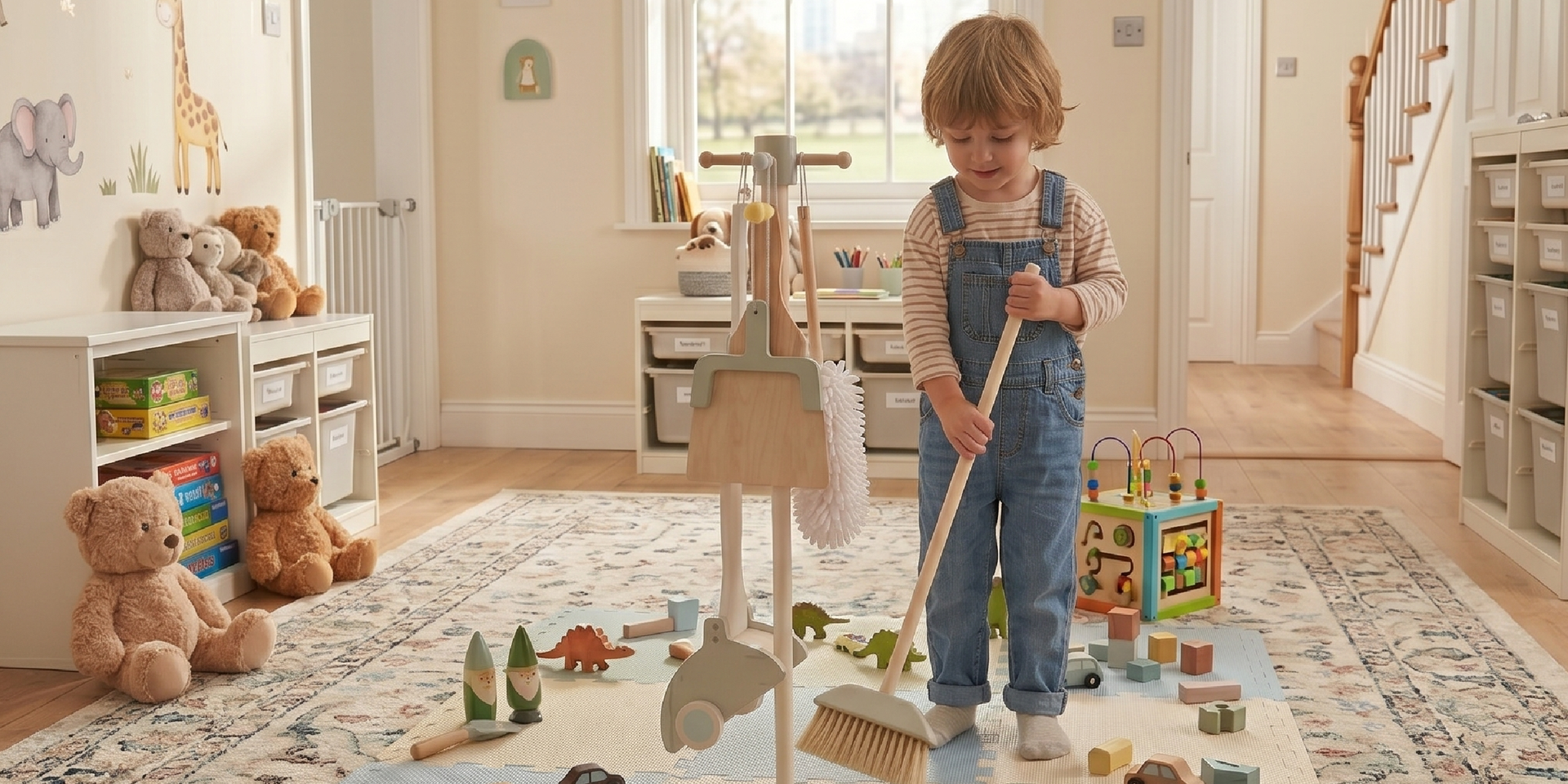 Bandú set de limpieza y aseo de madera - niño jugando en ambiente