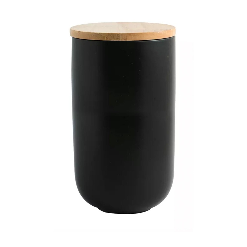 Contenedor Cerámica Hermético Tapa Madera L Blanco Simplit 1
