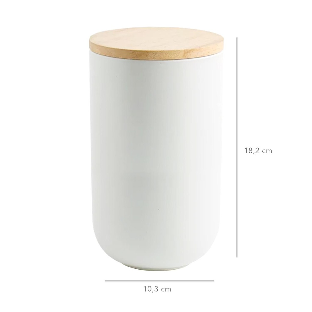 Contenedor Cerámica Hermético Tapa Madera L Blanco Simplit 6