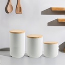 Contenedor Cerámica Hermético Tapa Madera M Blanco Simplit 8