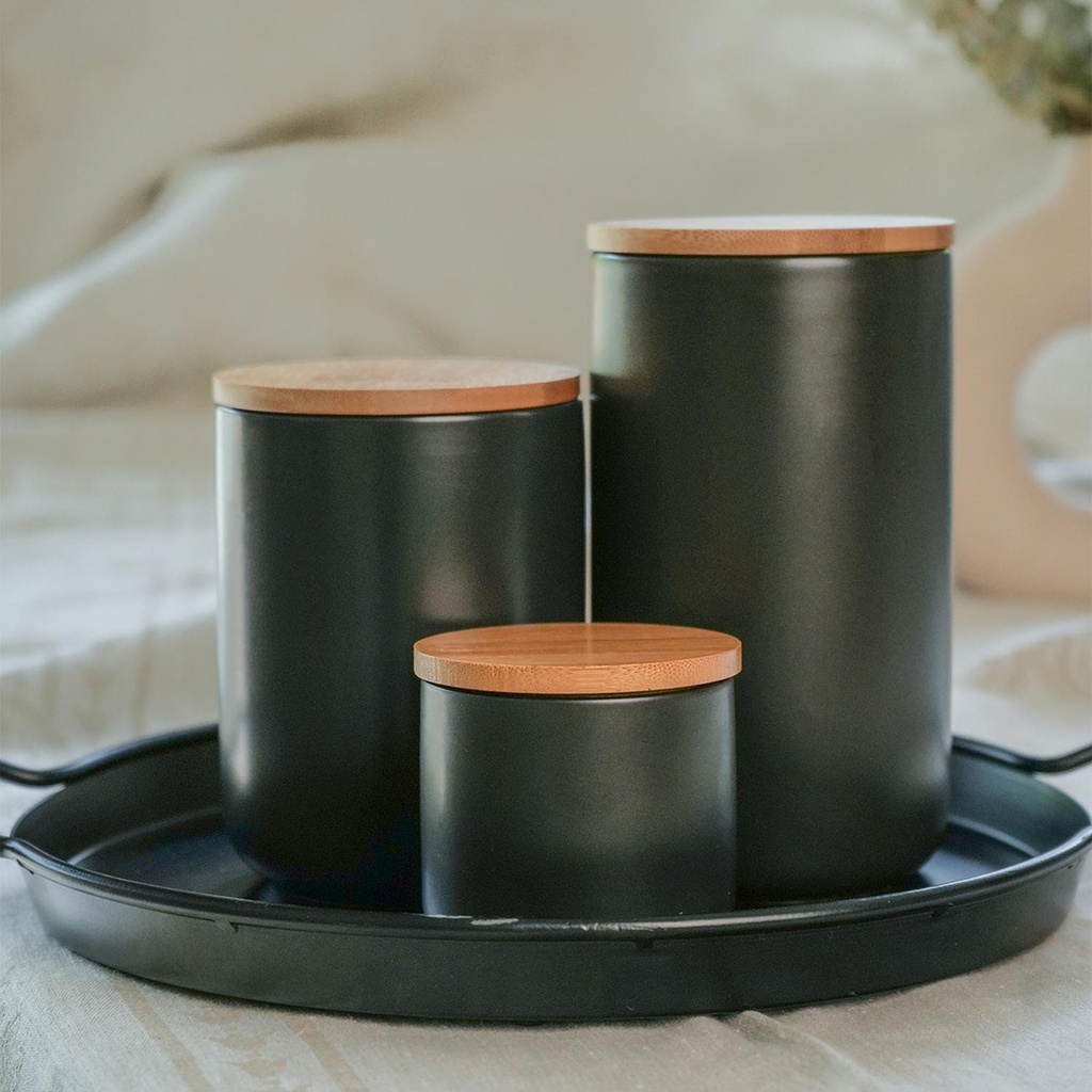 Contenedor Cerámica Hermético Tapa Madera S Blanco Simplit 3