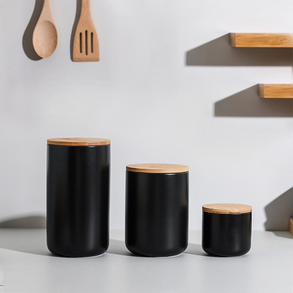 Contenedor Cerámica Hermético Tapa Madera S Blanco Simplit 6