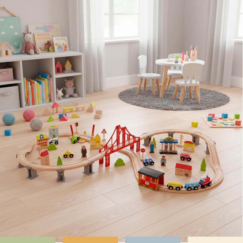 Pista de Autos y Tren de Madera Juego Didactico 70pcs Bandú 1