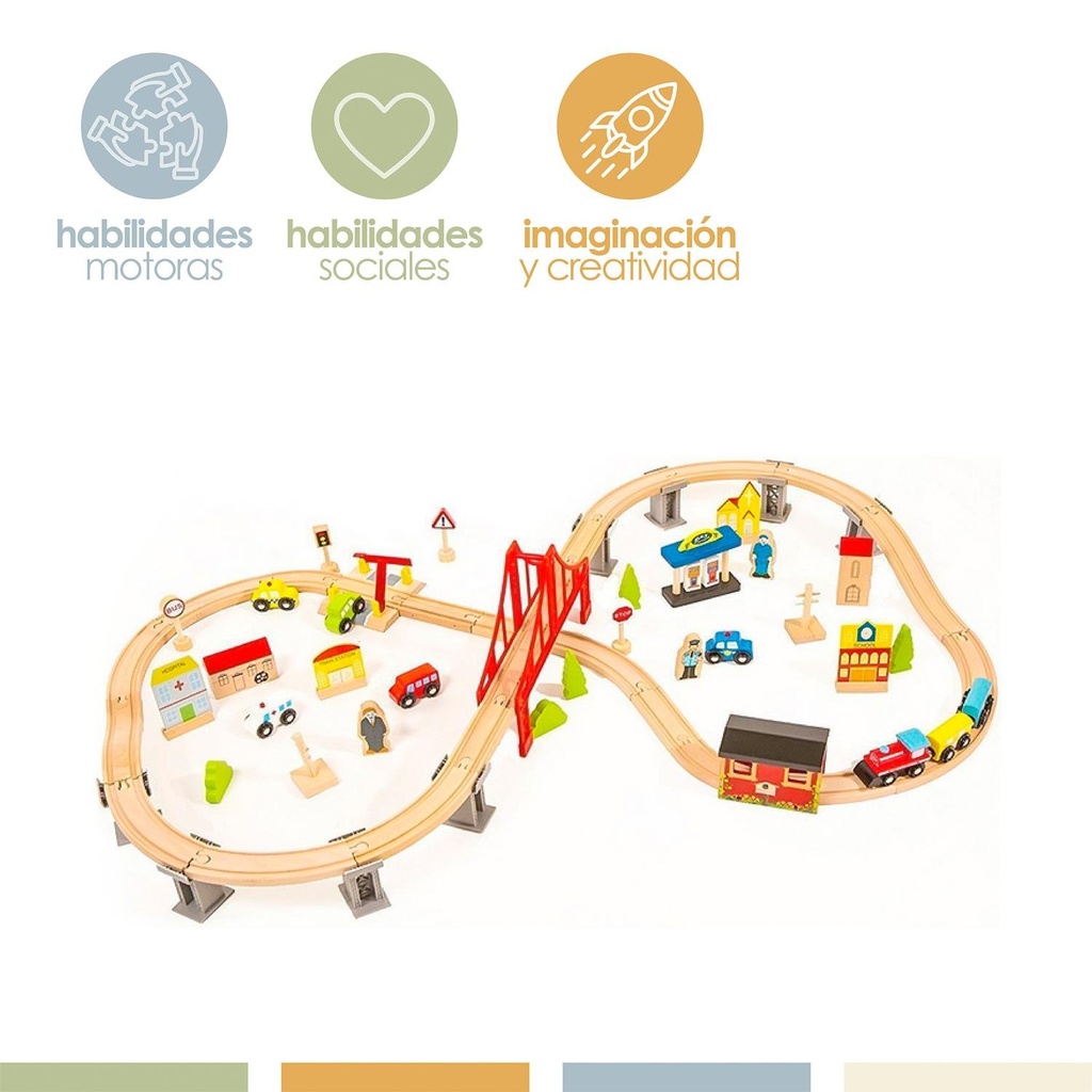 Pista de Autos y Tren de Madera Juego Didactico 70pcs Bandú 2