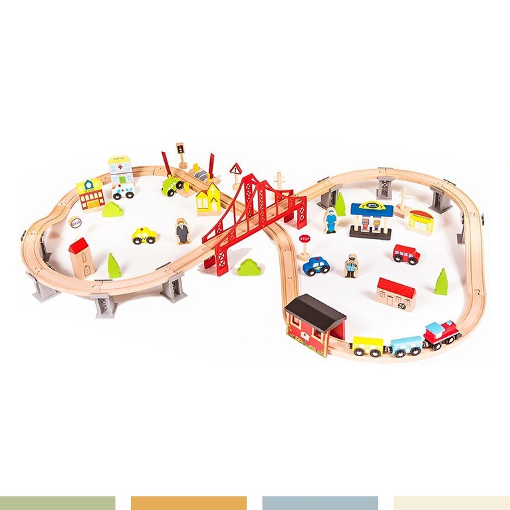 Pista de Autos y Tren de Madera Juego Didactico 70pcs Bandú 3