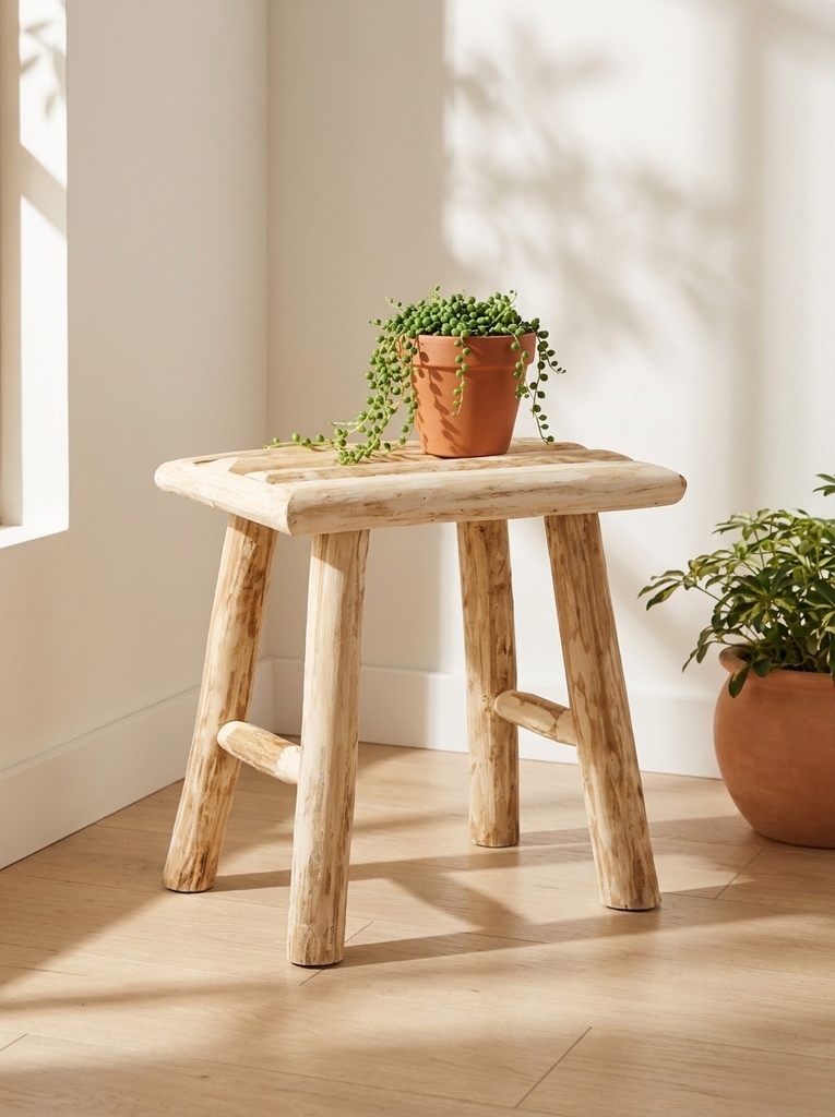Taburete Woody Atmosphera como soporte de plantas - lifestyle