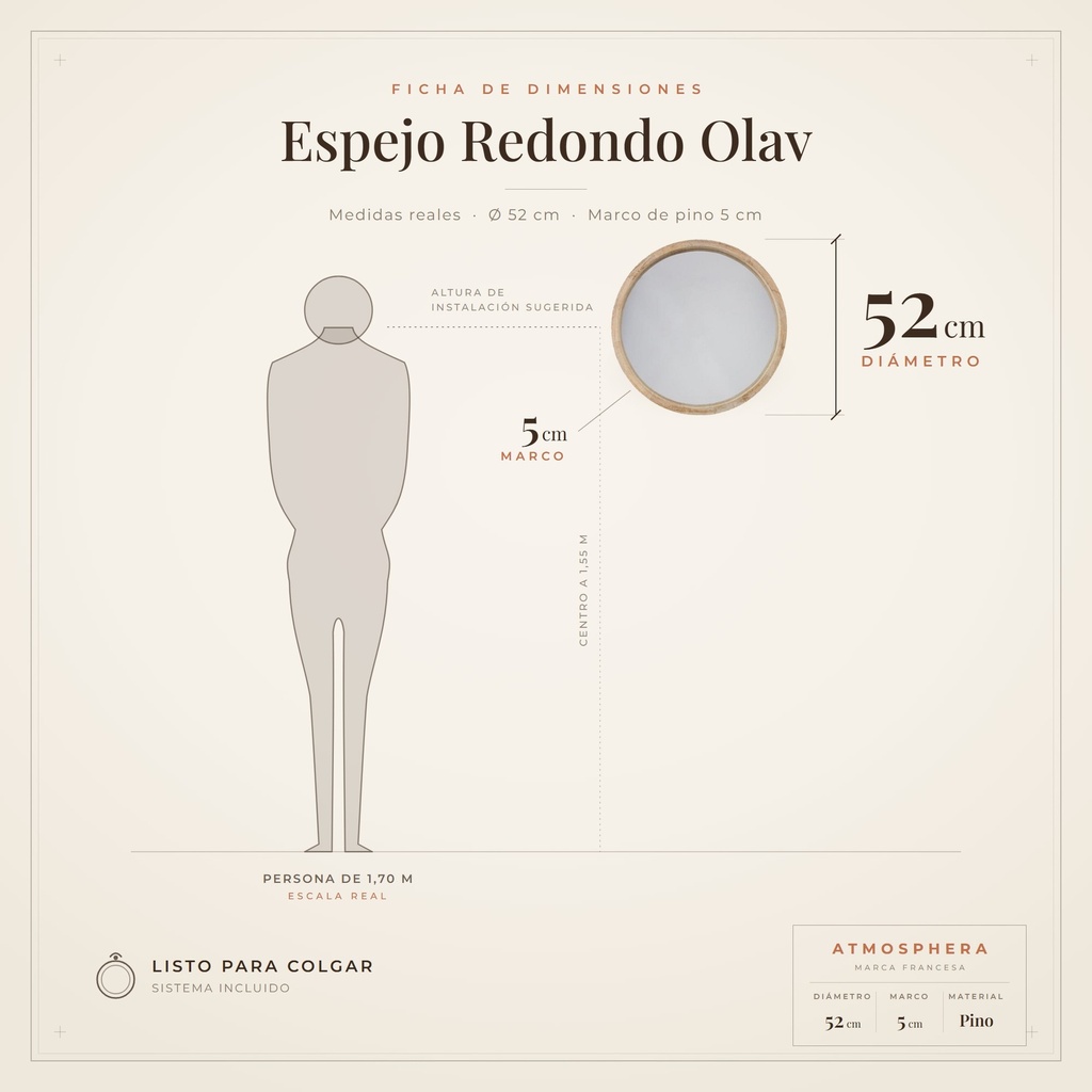 Espejo Olav Atmosphera - ficha de dimensiones 52x5