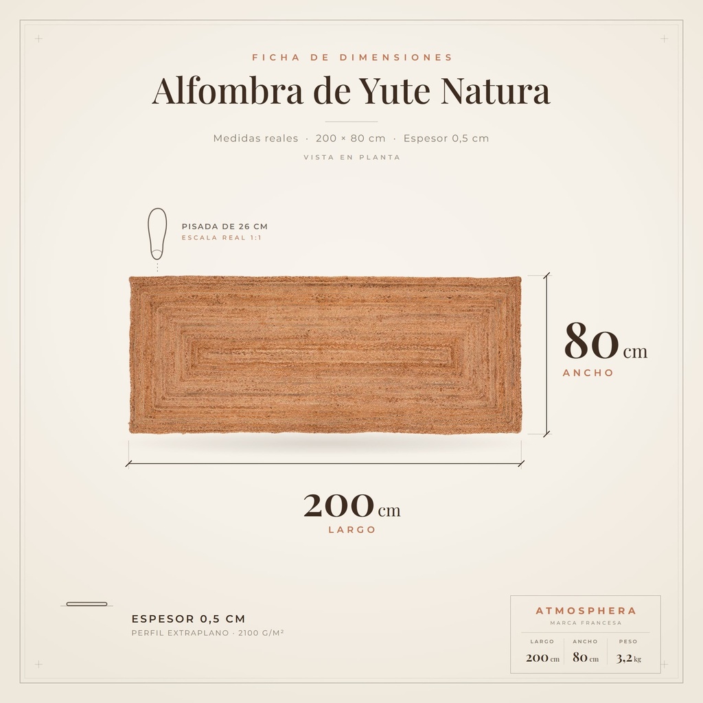 Alfombra Yute Natura Atmosphera - ficha de dimensiones 200x80