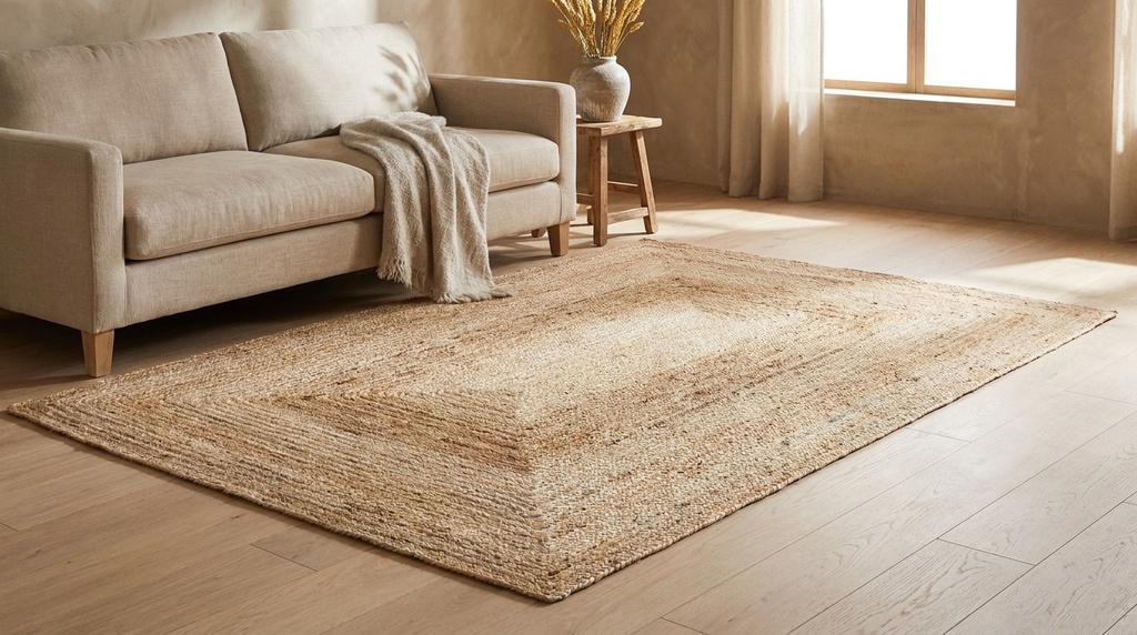 Alfombra Natura de Yute Atmosphera en living - lifestyle