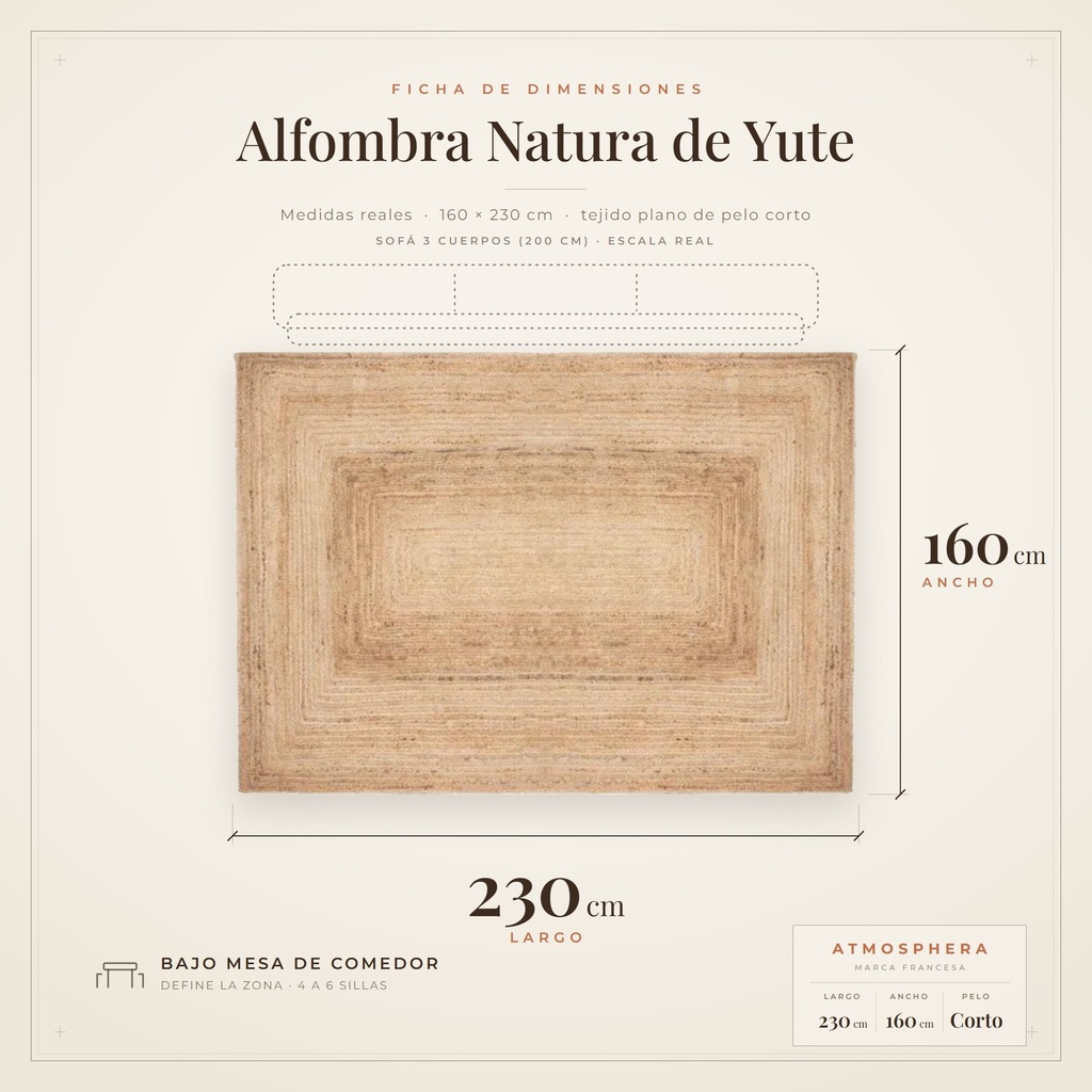 Alfombra Natura Atmosphera - ficha de dimensiones 160x230