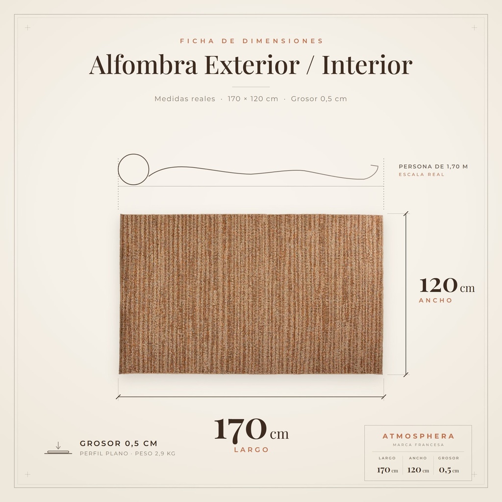 Alfombra Exterior/Interior 170x120 Atmosphera - ficha de dimensiones 170x120
