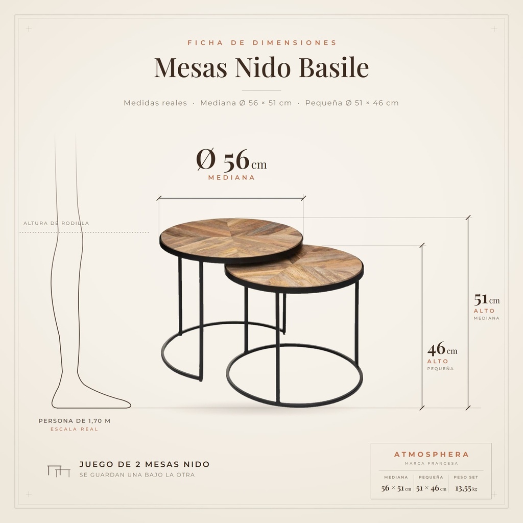 Mesas nido Basile Atmosphera - ficha de dimensiones 56x51 y 51x46