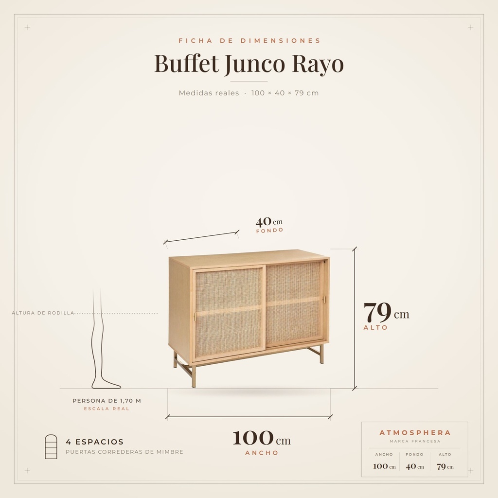 Buffet Junco Rayo Atmosphera - ficha de dimensiones 100x40x79