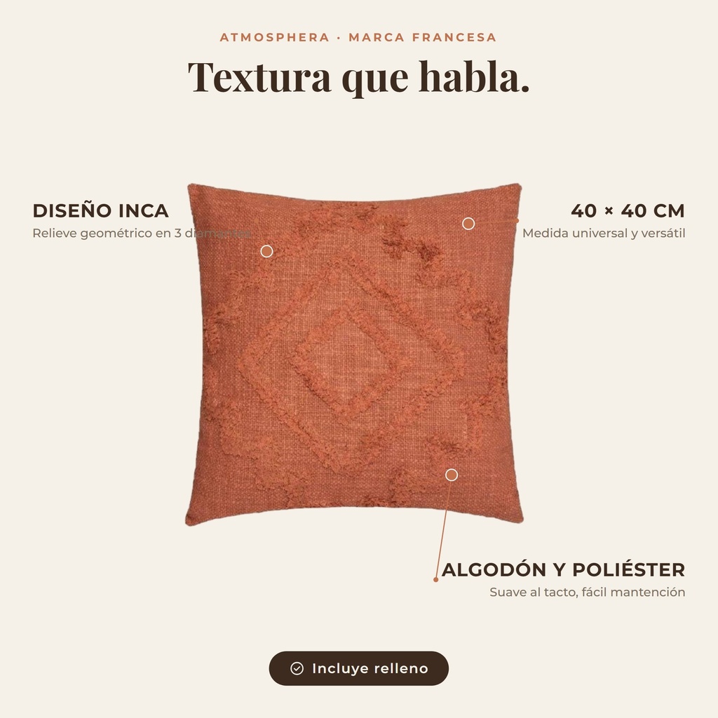 Cojin Inca Terracota Atmosphera - atributos destacados