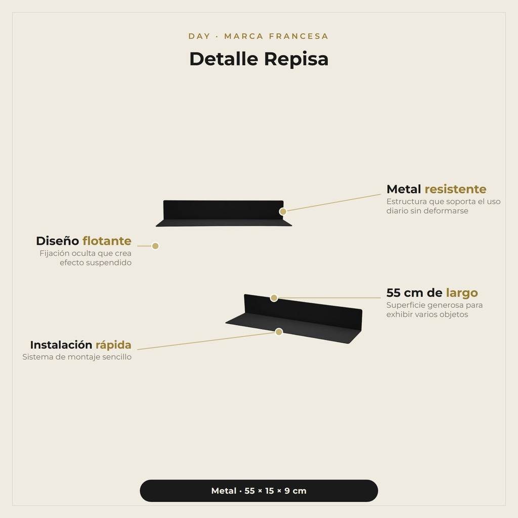 Repisa Metal Negro · detalle