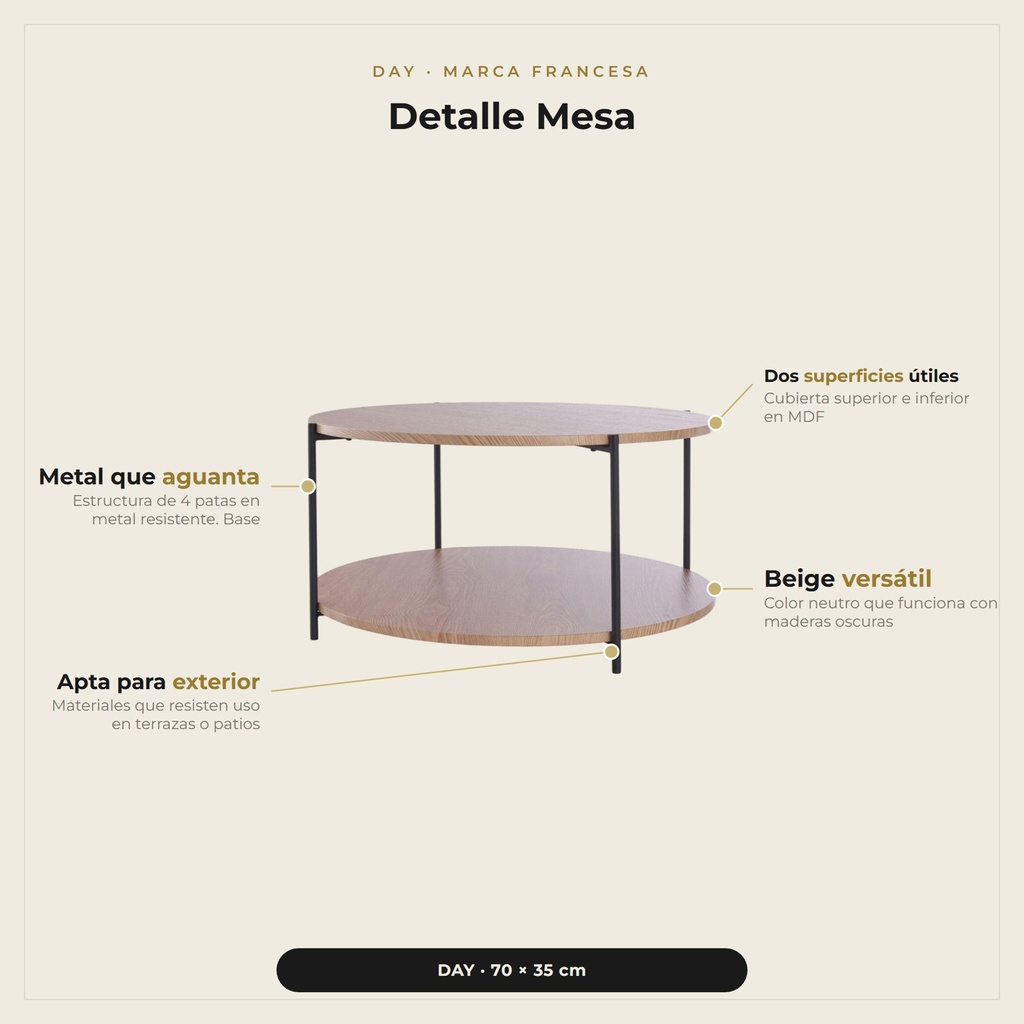 Mesa Lateral Mdf Metal · detalle