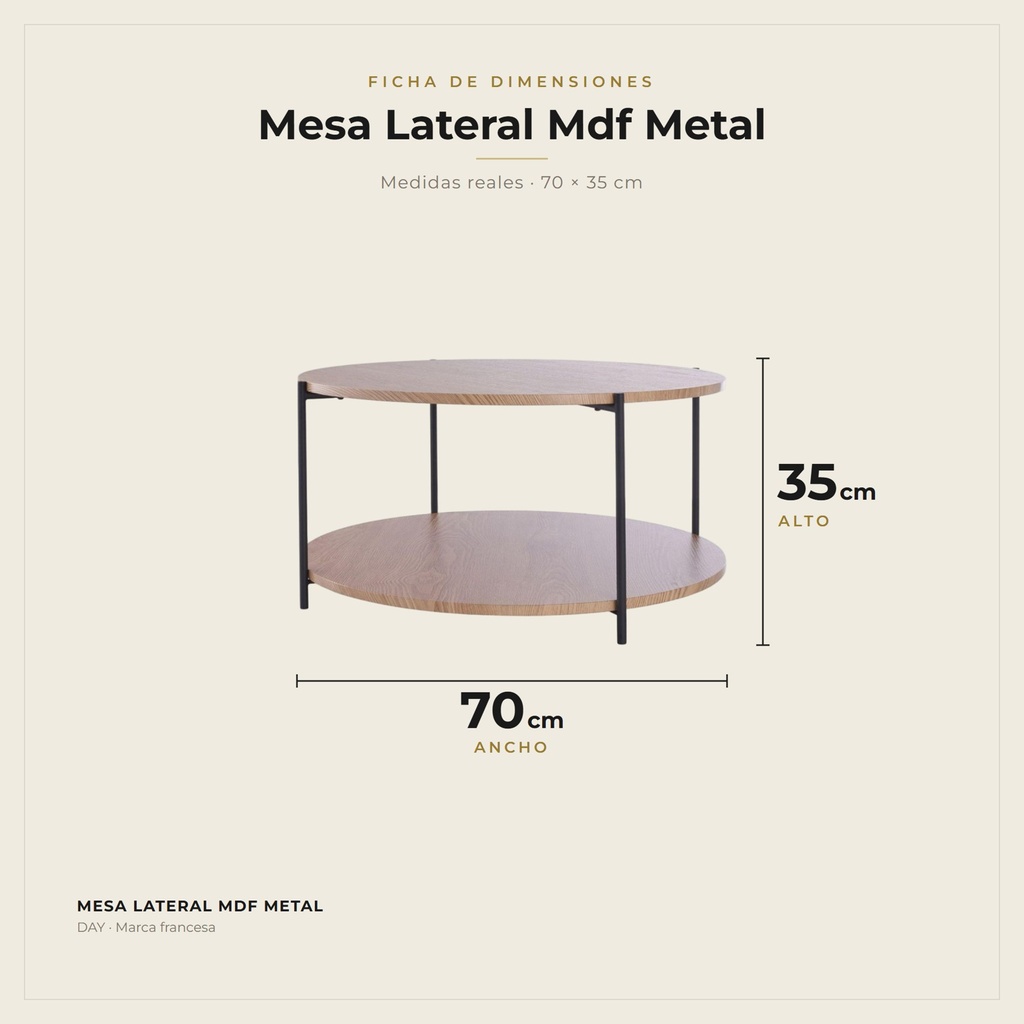 Mesa Lateral Mdf Metal · dimensiones