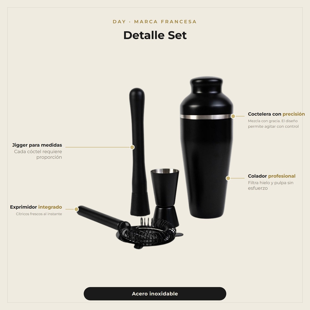 Set Coctelera Acero · detalle