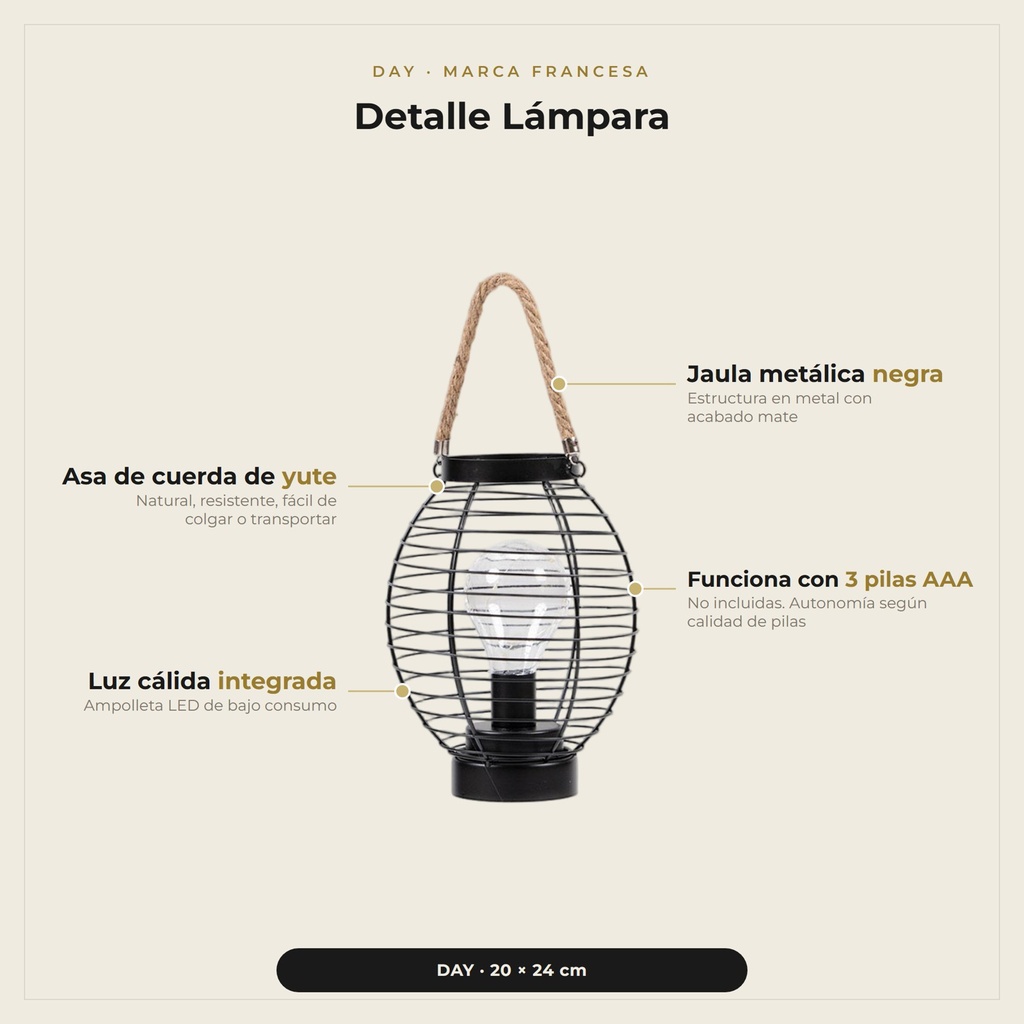 Lámpara Exterior Negra · detalle