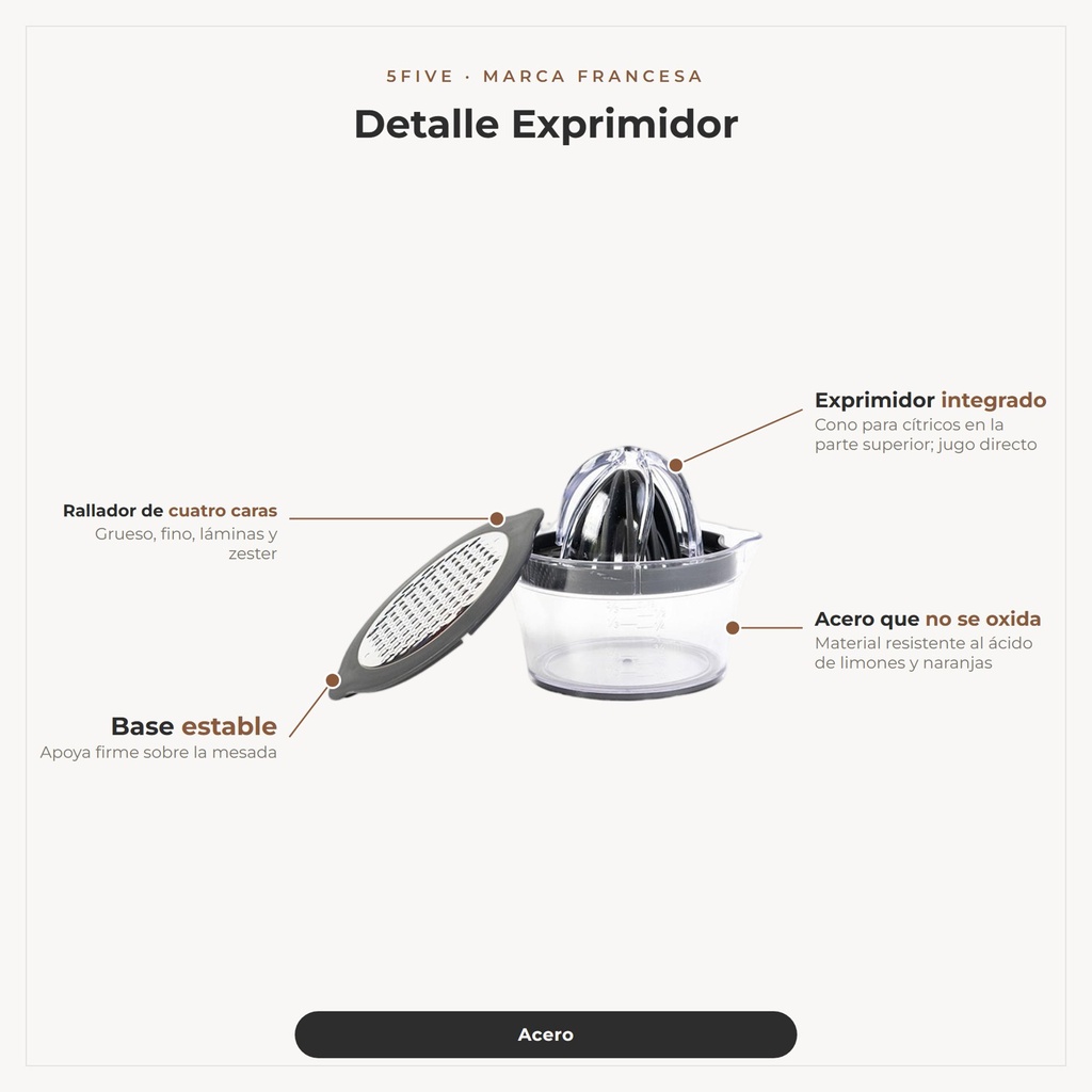 Exprimidor rallado en 4 · detalle