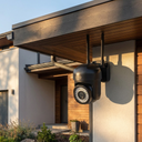 Cámara de Seguridad Impermeable Wifi 5 - mounted under a roof eave of a modern home