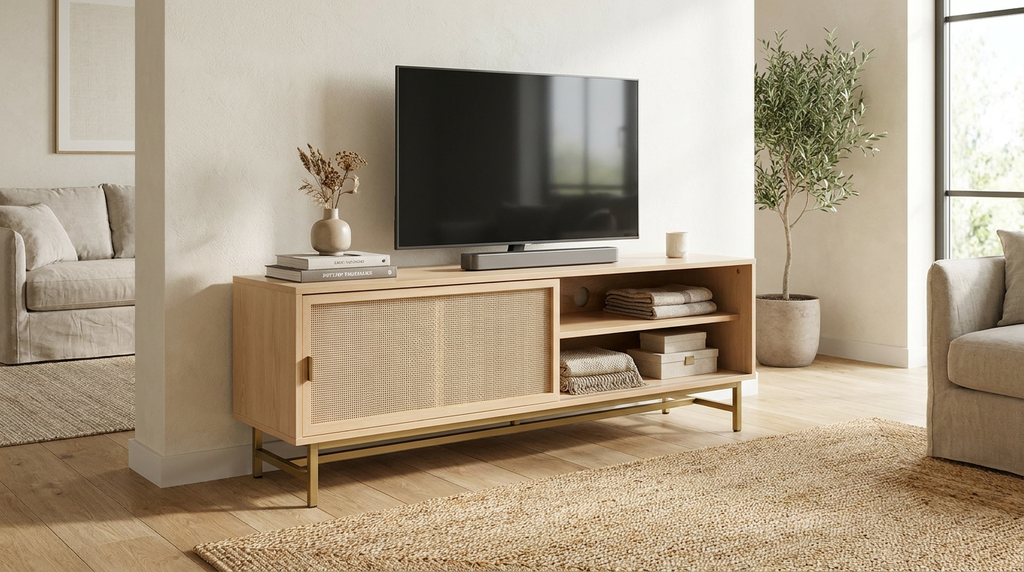 Rack para TV con Puerta de Junco Diseñ - living
