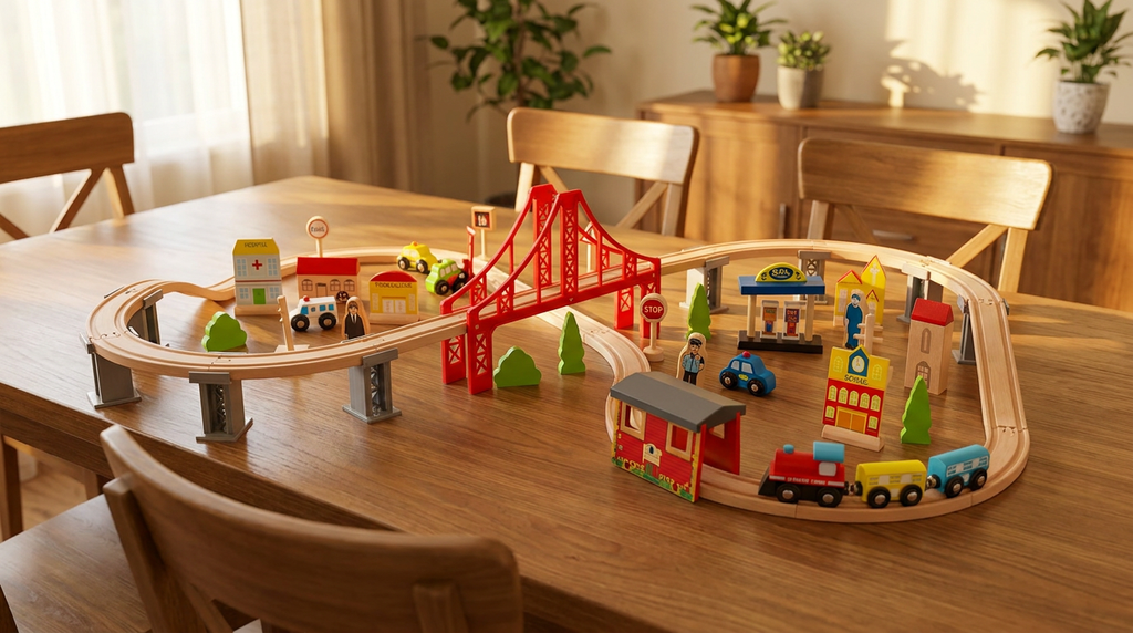 Pista de Autos y Tren de Madera Juego  - comedor