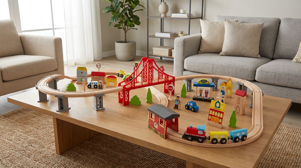 Pista de Autos y Tren de Madera Juego  - living