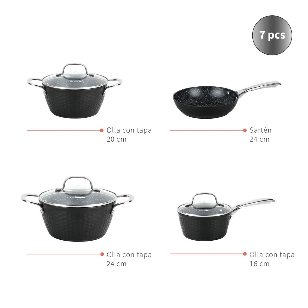 Batería Cocina Black Copper 7pzs + 12 Utensilios Negro 4