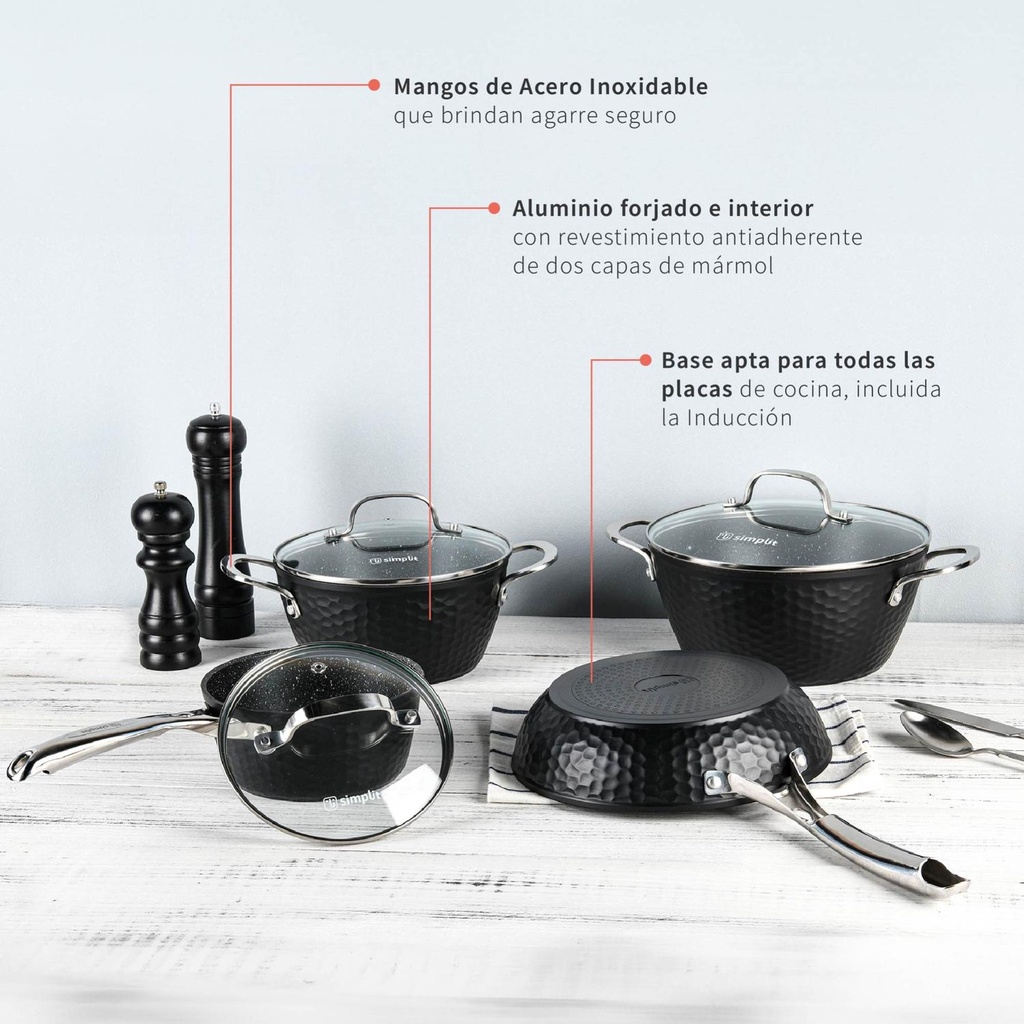 Batería Cocina Black Copper 7pzs + 12 Utensilios Negro 6