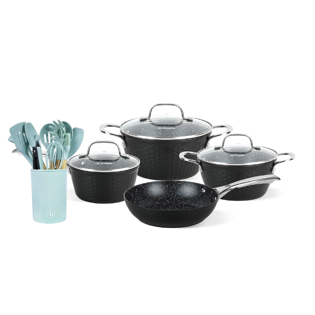 Batería Cocina Black Copper 7pzs + Set 12 Utensilios Calipso 1
