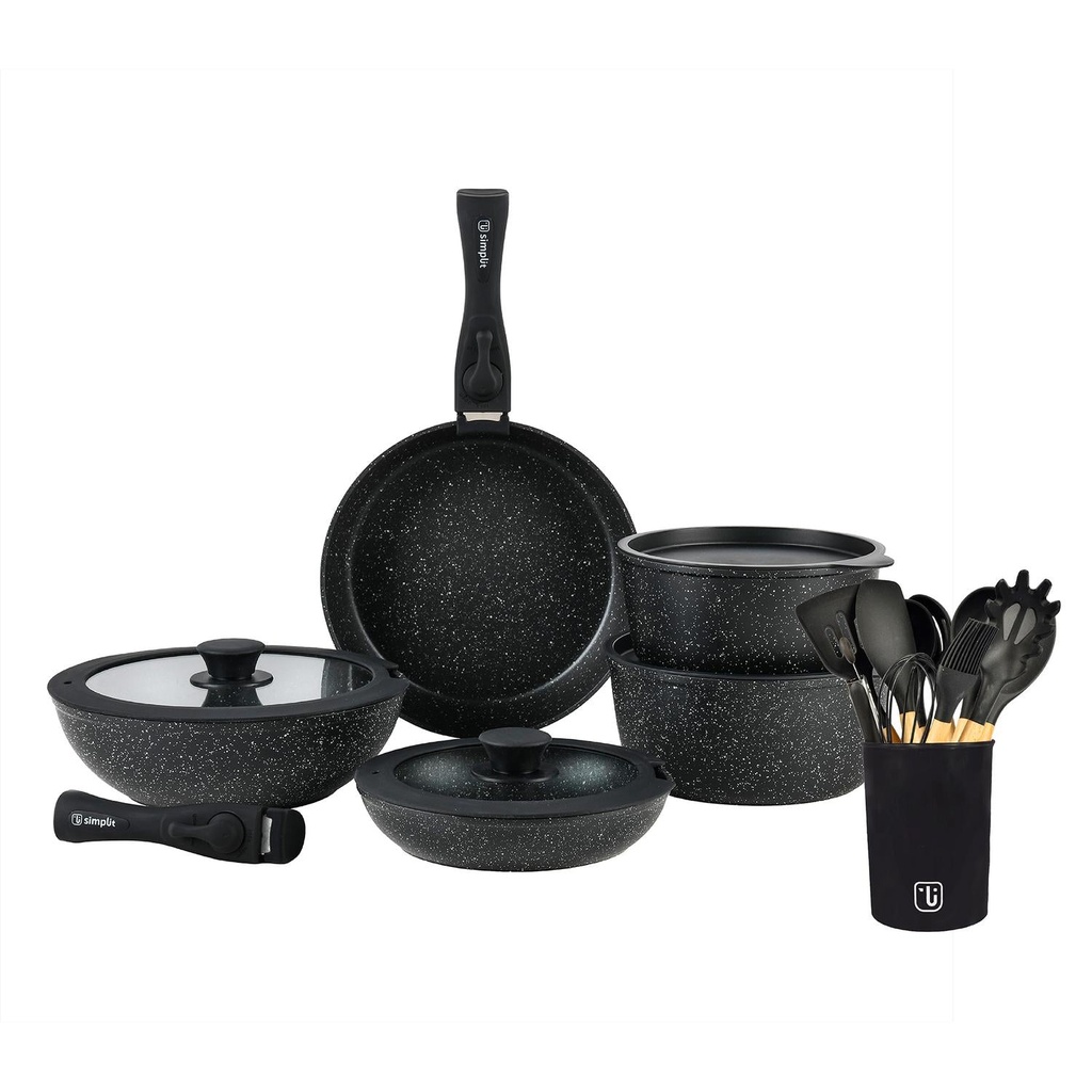 Batería Cocina Oxford + Set 12 Utensilios Negro Simplit 1