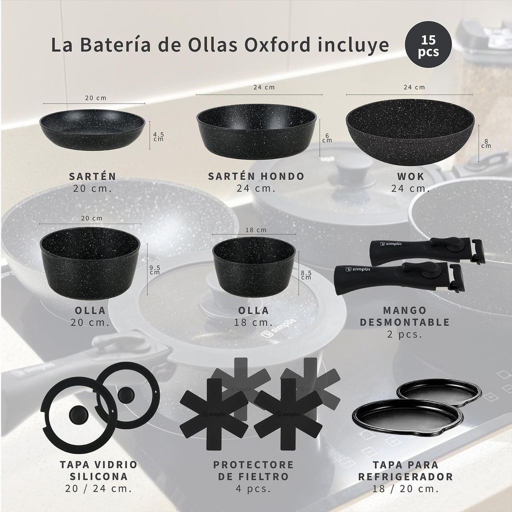 Batería Cocina Oxford + Set 12 Utensilios Negro Simplit 5
