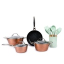Batería Cocina Copper 7pzs + Set 12 Utensilios Calipso (estudio)