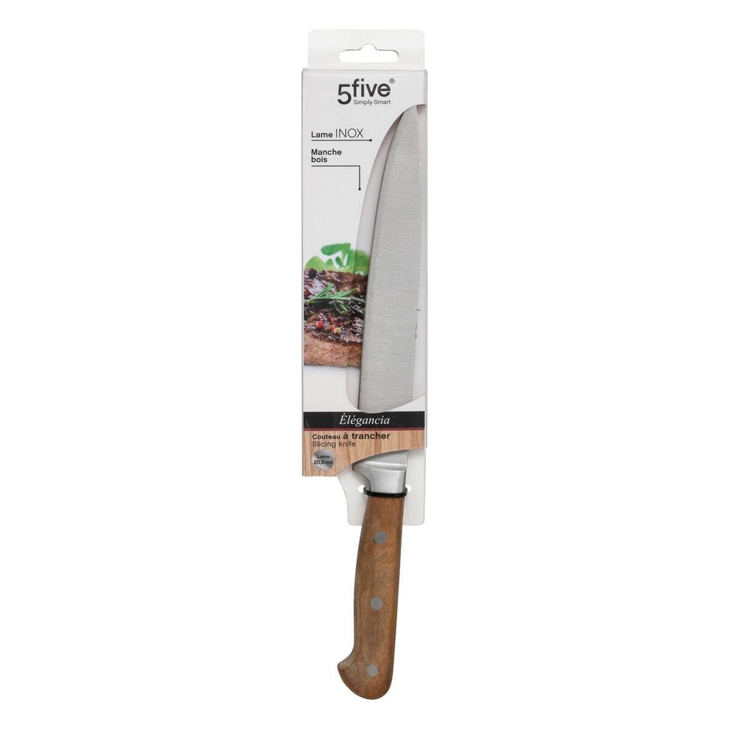 Cuchillo Trinchador Acero Inox Mango Acacia 33 cm 5Five