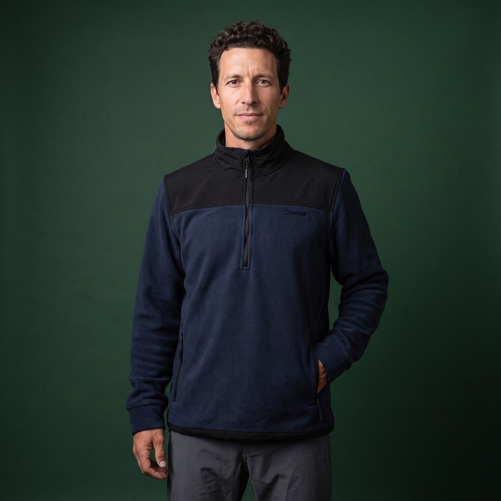 Polar Hombre Half Zip Térmico con Bolsillos Shar Lhotse azul estudio frente
