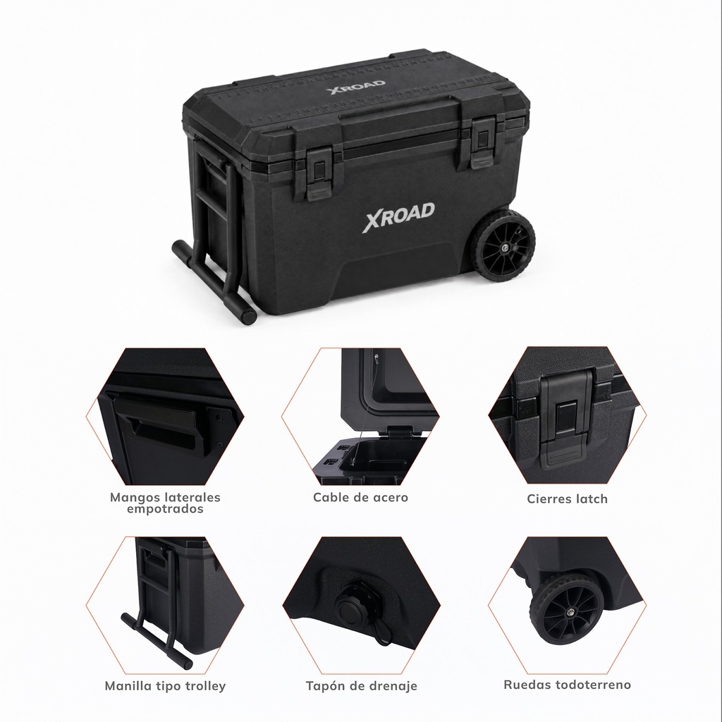 Cooler Portátil 50L con Ruedas Negro Xroad 6