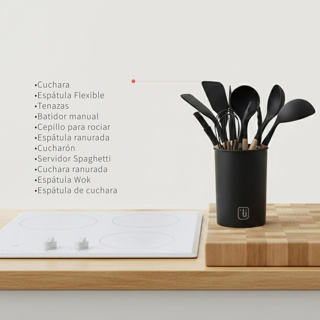 Batería de Cocina Pompei + Set 12 Utensilios Negro Simplit