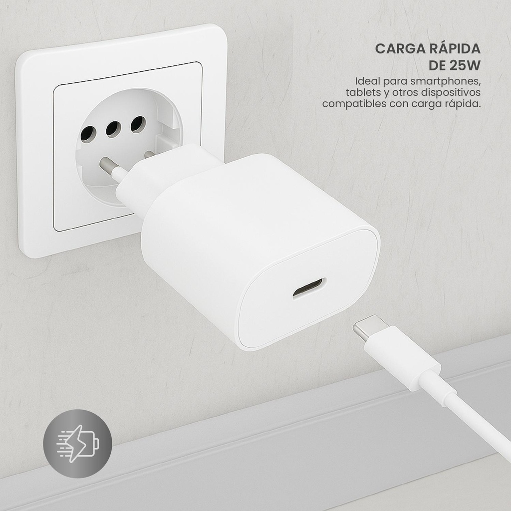 Cargador Super Rápido 25W + Cable De Carga Rápida 1Mt LEVO