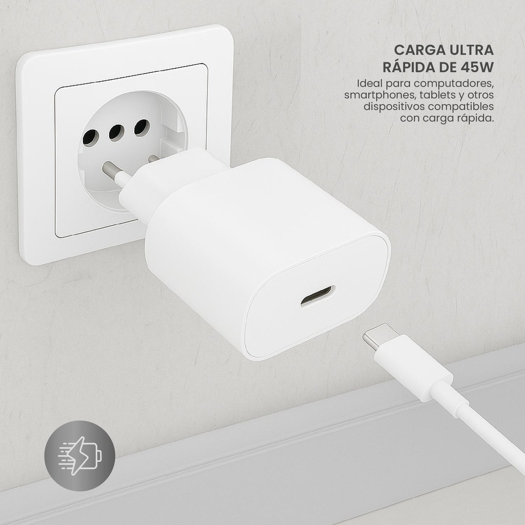 Cargador Ultra Rápido 45W + Cable De Carga Rápida 1Mt LEVO